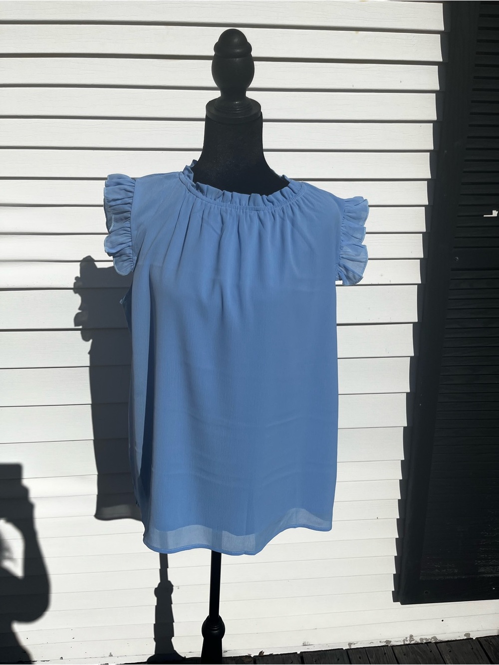 Lucky & Blessed Sky Blue Ruffle Sleeve Blouse